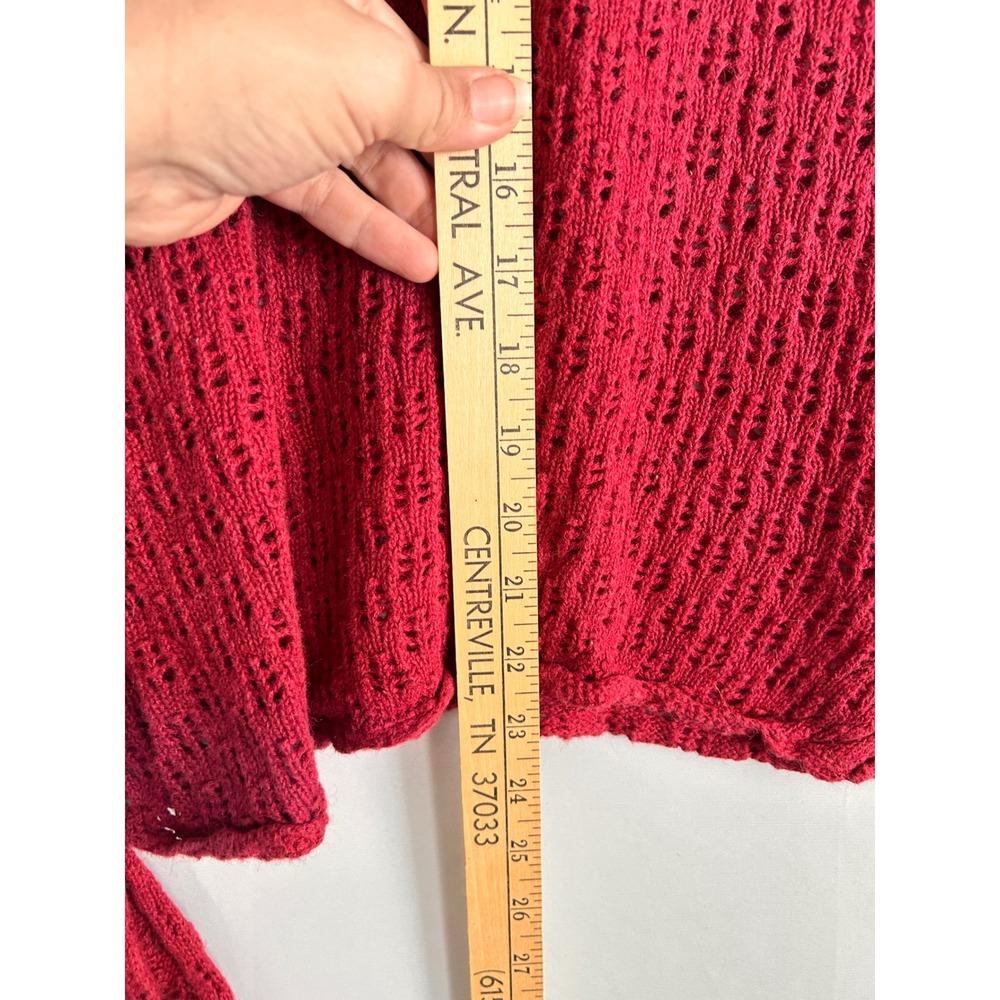 Hollister Co. Women's Red Crochet Knit Long Sleeve Lace-Up Top Blouse Size L Y2K - Picture 9 of 11